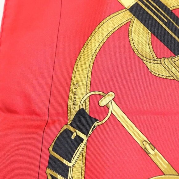 HERMES Carre 90 Scarf ""Eperon dor"" Silk Red Auth - Picture 8 of 10